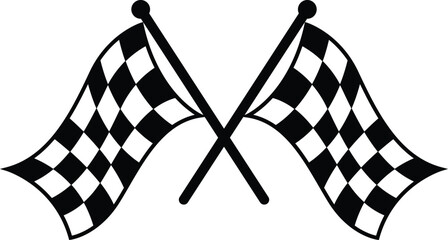 Obraz premium crossed checkered racing flags vector illustration, black and white finish line flag emblem for motorsport, speed championship, and auto racing events