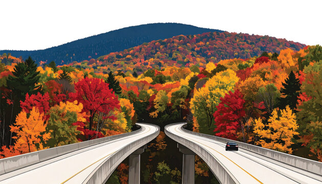 Vibrant Autumn Trees Along a Highway Guardrail