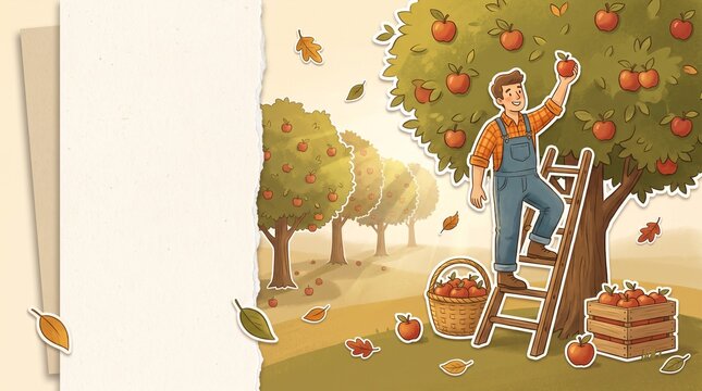 Apple Picking Orchard Harvest Collage for Autumn Equinox with Large Copy Space
