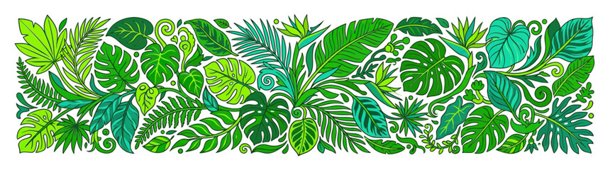 Fototapeta premium Green Tropical Leaves Pattern Illustration