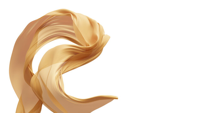 Luxury warm beige gold sheer fabric waving isolated on transparent background with copy space design for autumn banner 3D render