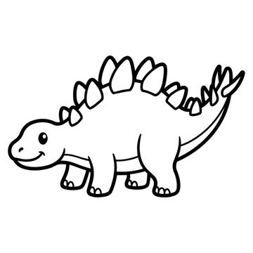 Cute Kentrosaurus Dinosaur Coloring Page Black and White Vector Line Art for Kids Printable Educational Activity