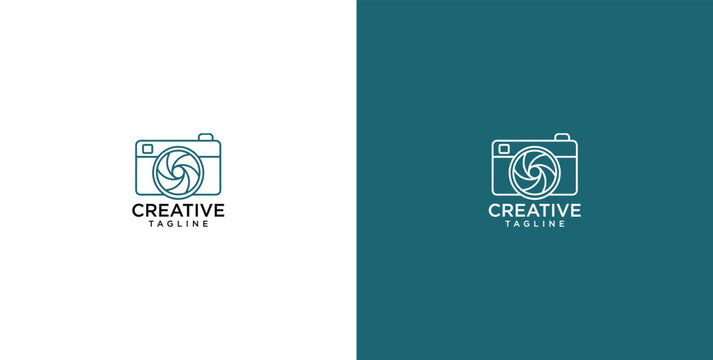 Minimalist vector logo of a camera with aperture, perfect for photography and creative businesses
