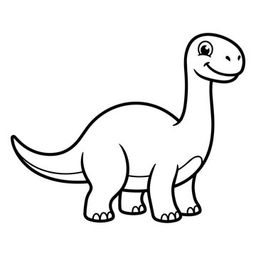 Cute Plateosaurus Dinosaur Coloring Page Black and White Vector Line Art for Kids Printable Educational Activity