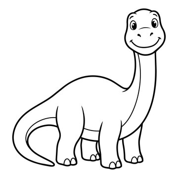 Cute Mamenchisaurus Dinosaur Coloring Page Black and White Vector Line Art for Kids Printable Educational Activity