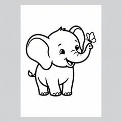 Cute Baby Elephant Coloring Page with Butterfly for Preschool Kids Printable