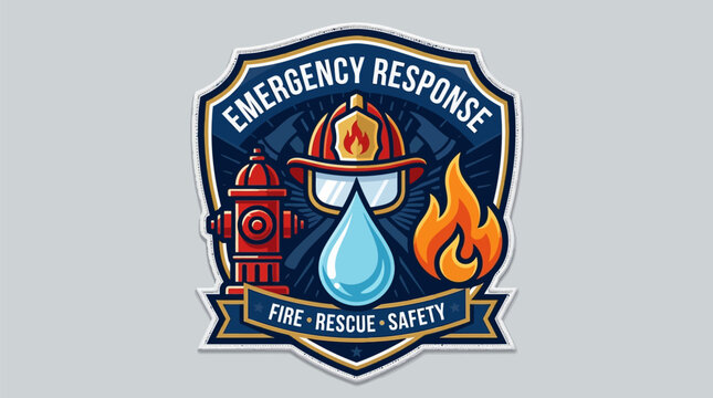 Emergency response firefighter shield emblem with detailed emblem emergency services central firefighter helmet fire hydrant flame helmet water drop