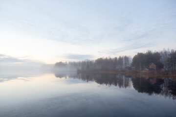 Obraz premium Foggy landscape in Northern Finland.