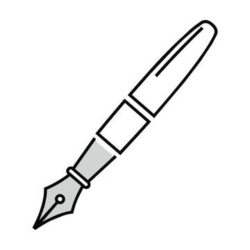 Minimalist black outline fountain pen icon with a decorative nib isolated on a white background for writing and education concept