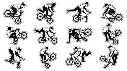 Obraz premium BMX Freestyle Bike Stunt Riders Vector Illustration Set