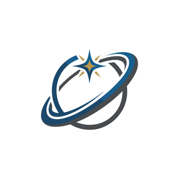 Abstract star within orbital rings logo.