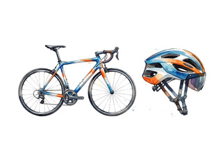 Fototapeta premium Road racing bicycle with aerodynamic helmet ready for competition. High-performance sports gear for cycling training and endurance events.
