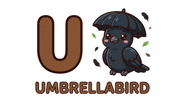 Umbrellabird Letter U for Preschool Alphabet Learning Illustration
