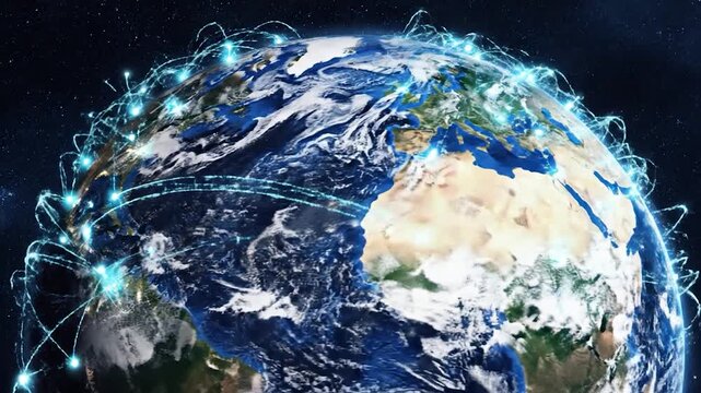Global digital network connecting planet earth in space