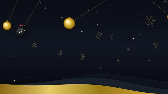 Luxury Gold Black Red Sparkle Snowflakes Baubles Wave Loop Background