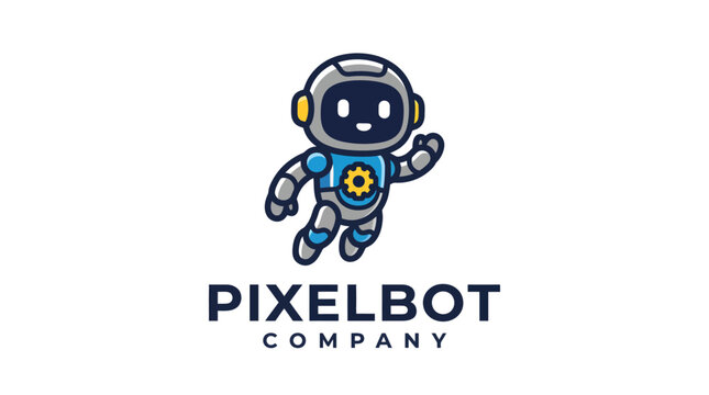 Cute cartoon mascot logo featuring a floating robot character.