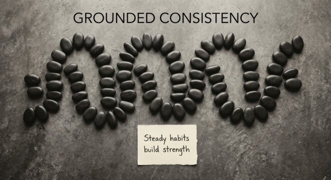 Arrangement of smooth oval stones forming a continuous pattern with a motivational quote