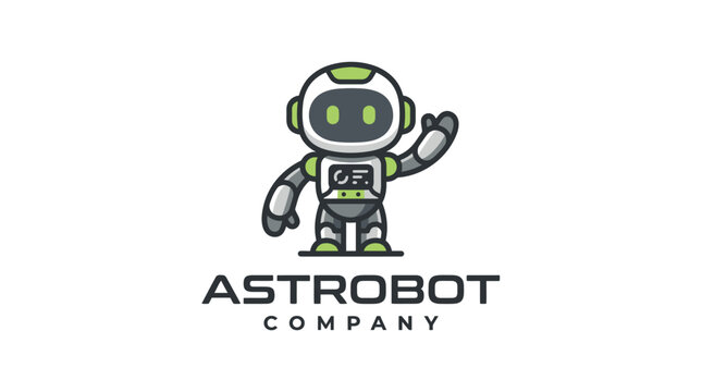 Friendly Astro Robot Mascot Character Logo Design.