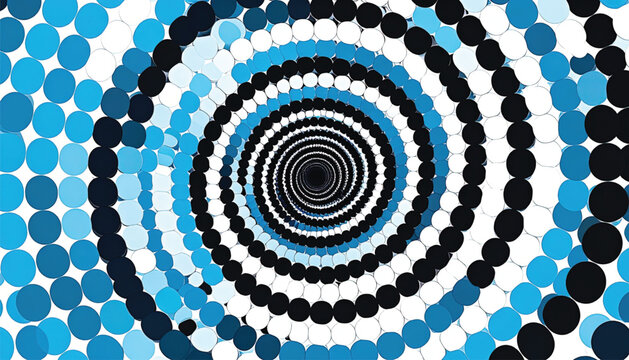 Abstract Blue Circles Pattern with Black Element, Modern Geometric Design, Digital Art