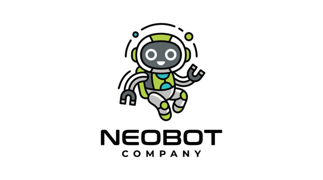 Neobot company mascot logo featuring a cute robotic astronaut character.