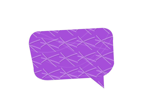 Purple speech bubble icon with a simple cross hatch pattern
