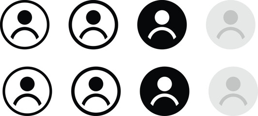 Fototapeta premium User profile icon set in outline solid and grayscale styles on a white background for identity representation account avatar circular graphic