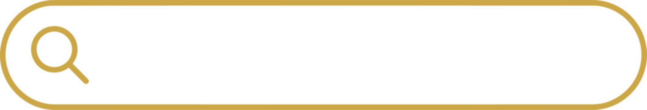 A minimalist gold search bar icon with a magnifying glass symbol, designed for user interface elements, web navigation, and digital search functionality.