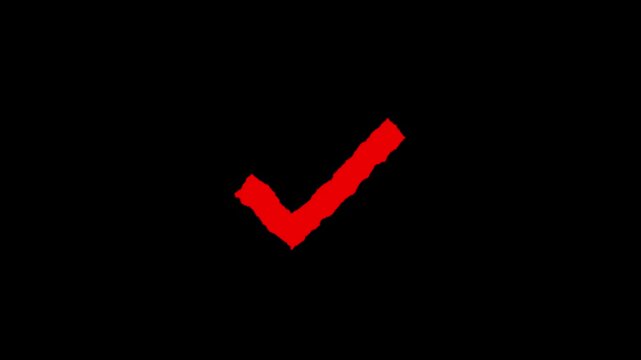 Hand drawn check mark on black background, checkmark animation symbol, yes approve choice, approved tick mark, verified symbol, yes icon, check mark flat style