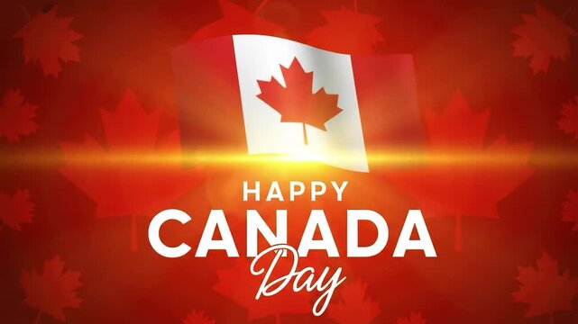 Happy canada day greeting with maple leaf flag