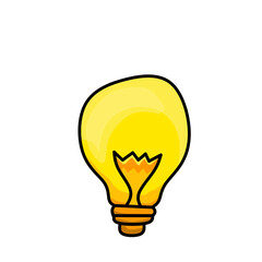 Glowing yellow light bulb illustration representing a creative idea, innovation, and bright insight isolated on a black background.
