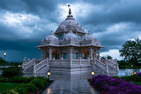 Jain Temple in Magnificent Stormy Sky Setting, Gujarat, India