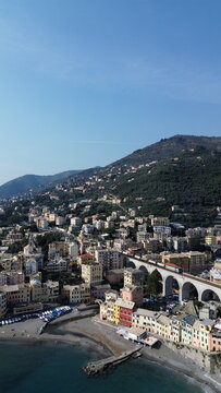 Aerial view of Bogliasco coastline on the Ligurian Sea, Italy