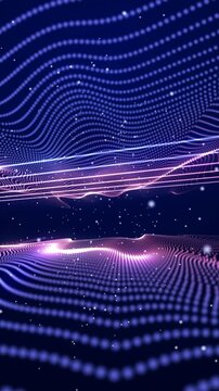 Vertical Seamless Loop Blue Digital Particle Wave Grid Background