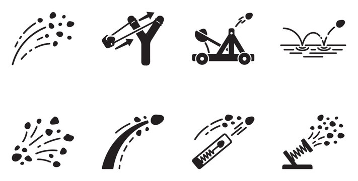 Projectiles launching from various weapons vector illustration.
