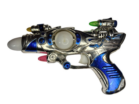 Vintage futuristic toy ray gun isolated on transparent background
