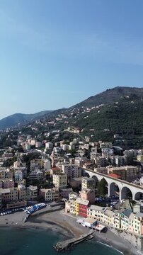 Aerial view of Bogliasco coastline on the Ligurian Sea, Italy