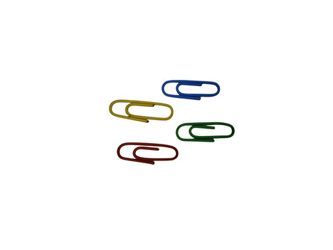 Colorful metal paper clips isolated on transparent background