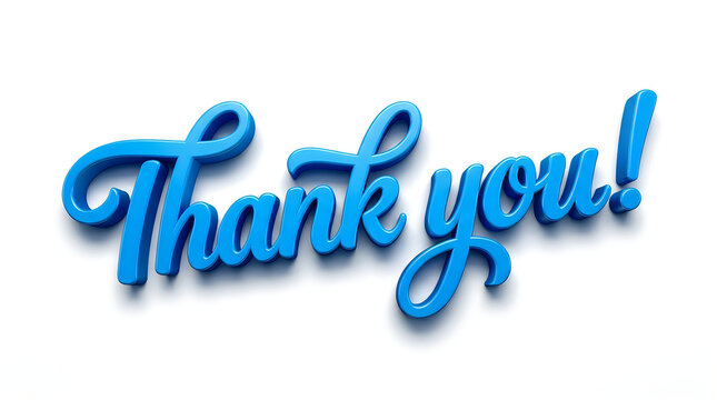 Blue 3D thank you text with exclamation mark typography exclamation greeting isolated background