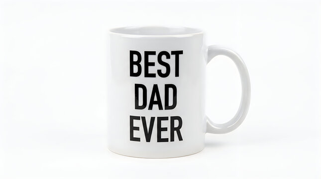 White ceramic mug with best dad ever text print isolated on white background container beverage birthday