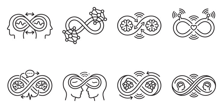 Infinity loop and brain icons representing connection and communication.