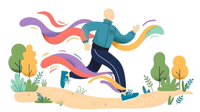 Alegria flat vector illustration of a diverse group of colorful people running and jogging outdoors