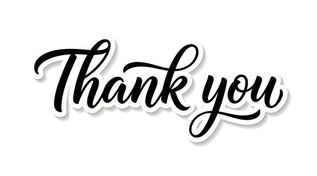 Thank you script lettering in black ink isolated on white background with lettering calligraphy greeting