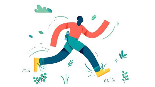 Alegria flat vector illustration of a diverse group of colorful people running and jogging outdoors