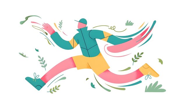 Alegria flat vector illustration of a diverse group of colorful people running and jogging outdoors
