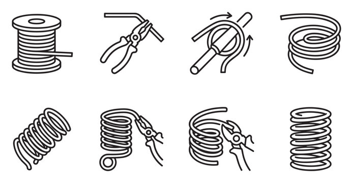 Wire coil and spring creation using tools like pliers, wire spool illustration.