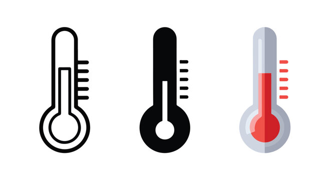 Digital thermometer temperature icon set: Icon set - Minimalist, flat icon, outline, glyph, linear, clipart, sticker 