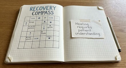 Obraz premium Recovery Compass Journal Page with Handwritten Healing Quote and Grid Layout