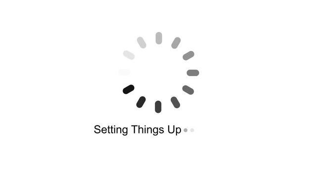 Setting Things Up Text Status Indicator with Modern Circular Progress Wheel Spinner UI Graphic Element Seamless Loop Video on White Background for App Setup, System Configuration, and UX Design.
