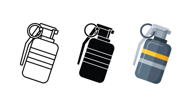 Hand grenade weapon vector icon set: Clipart, sticker - icon set - Line and glyph solid icon and logo template 