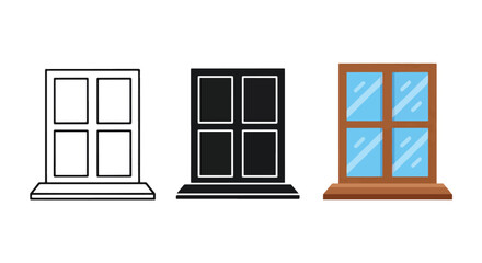 Obraz premium Wooden house window frame icon set: Solid vector icons - Clipart, sticker - icon set - Editable modern style icon